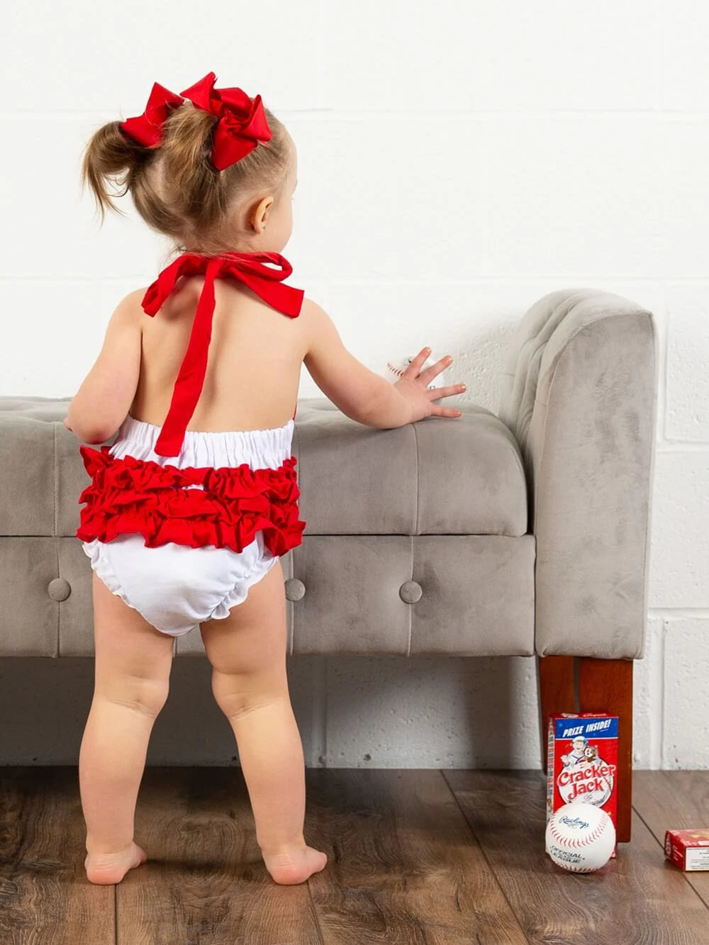 Baseball stitch red halter bubble