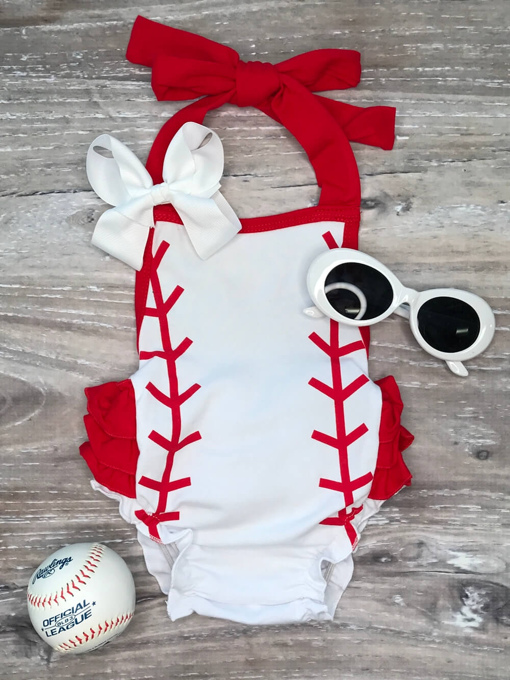Baseball stitch red halter bubble